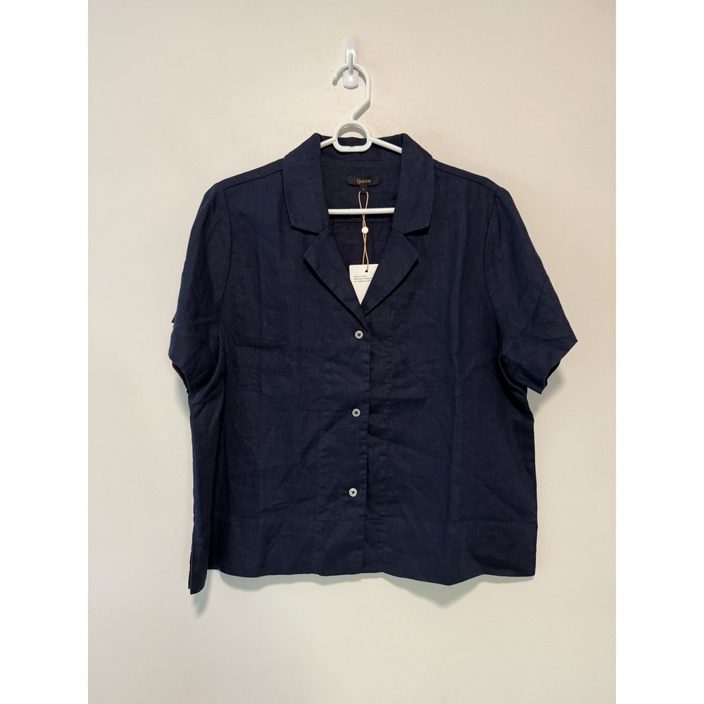 Quince NWT 100% European Linen Short Sleeve Shirt in Deep Navy Size Large